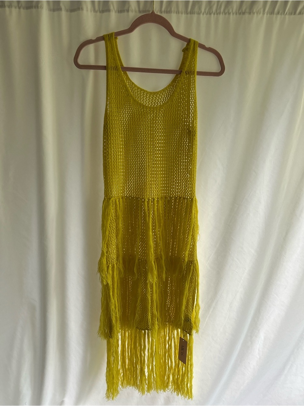 Mi Bright Yellow Crochet Fringe Maxi Dress